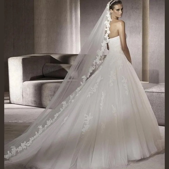 Off white cathedral length wedding veil. main image 7